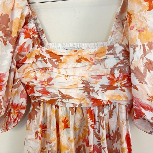 Abercrombie & Fitch Puff Sleeve Mini Dress Orange/Red Watercolor Floral Size XS - Picture 4 of 10